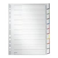 LEITZ Register 4370, A4 berbreit, mit Fenstertaben 10-teilig, grau / mehrfarbige Taben, Kunststoff