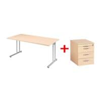 Geramöbel Möbel-Set »Lissabon« 2-teilig, Schreibtisch mit C-Fuß und Rollcontainer schmal
