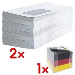 Briefumschlge, DIN lang 75 g/m mit Fenster, selbstklebend - 1000 Stck inkl. Zettelbox inkl. Lack-Marker