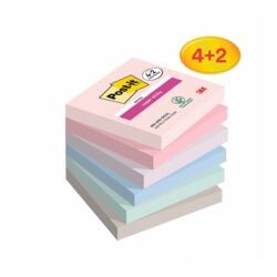 4+2 Post-it Super Sticky Haftnotizblock Soulful Collection 7,6 x 7,6 cm, 540 Blatt gesamt, Pastellfarben