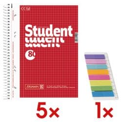 5x Collegeblock Brunnen Student A5 kariert, 80 Blatt inkl. Haftstreifen »Multicolor« 50 x 12 mm