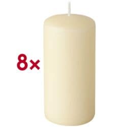 Papstar 8er-Pack Stumpenkerze  50 mm creme