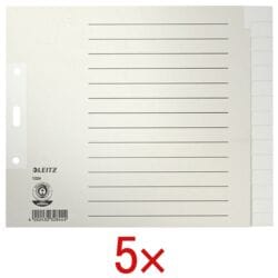 5x LEITZ Register 1224, A4 halbe Hhe berbreit, blanko 15-teilig, grau, Recycling-Tauenpapier