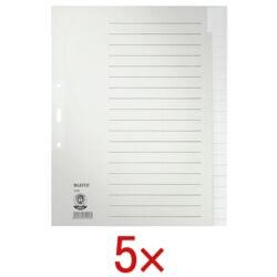 5x LEITZ Register 1220, A4 berbreit, blanko 20-teilig, grau, Recycling-Tauenpapier
