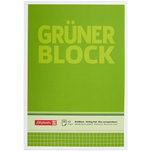 Brunnen Briefblock Der grne Block, A5, kariert, 50 Blatt, ohne Register