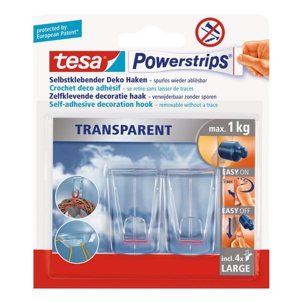 tesa Powerstrips Transparent Deko-Haken 58813 bis 1 kg