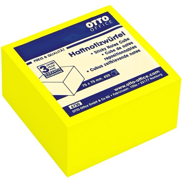 OTTO Office Haftnotizwrfel brilliantgelb 75x75 mm 400 Blatt