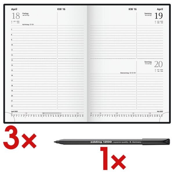 3x Buchkalender 2023 inkl. 1x Faserschreiber »1200« 3x Buchkalender 2023 inkl. 1x Faserschreiber »1200«