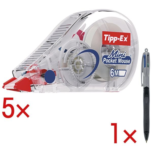 5x Tipp-Ex Einweg-Korrekturroller Mini Pocket Mouse, 5 mm / 6 m inkl. Kugelschreiber »4 Colours Grip Pro« 5x Tipp-Ex Einweg-Korrekturroller Mini Pocket Mouse, 5 mm / 6 m inkl. Kugelschreiber »4 Colours Grip Pro«