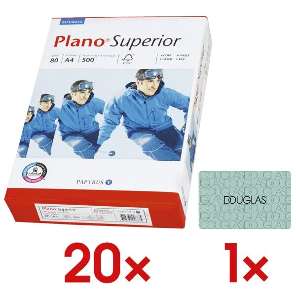 20x Multifunktionales Druckerpapier A4 Plano Superior - 10000 Blatt gesamt inkl. Douglas-Gutschein 20x Multifunktionales Druckerpapier A4 Plano Superior - 10000 Blatt gesamt inkl. Douglas-Gutschein