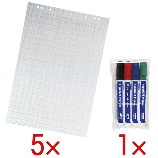 OTTO Office 5 Flipchartblöcke kariert inkl. 4er-Pack Flipchart Marker OTTO Office 5 Flipchartblöcke kariert inkl. 4er-Pack Flipchart Marker