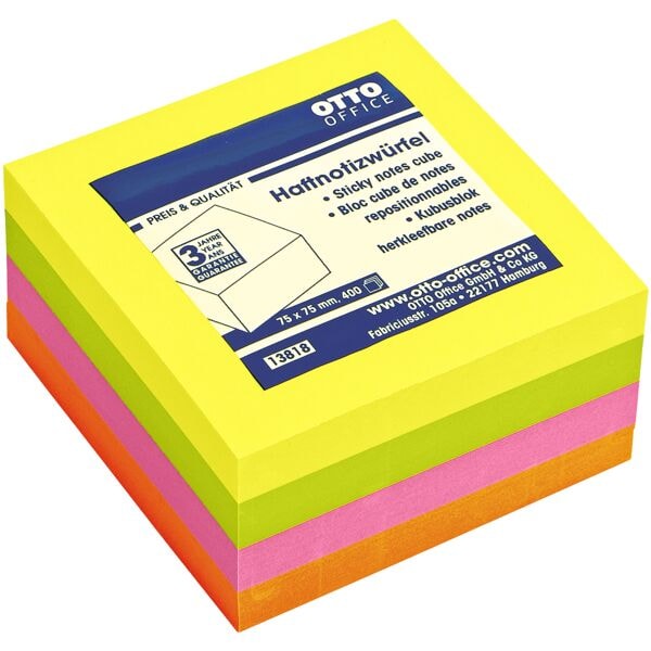 OTTO Office Haftnotizwrfel 4-farbig neon 75x75 mm 400 Blatt