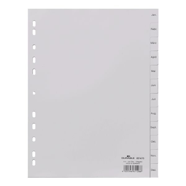 Durable Register, A4, Jan.-Dez. 12-teilig, grau, Kunststoff