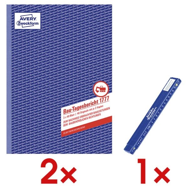 Avery Zweckform 2x Formularbücher »Bau-Tagesbericht« inkl. Zollstock Avery Zweckform 2x Formularbücher »Bau-Tagesbericht« inkl. Zollstock