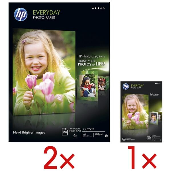 HP 2 Pack Fotopapier HP everyday photo paper inkl. 1 Pack Fotopapier HP everyday glossy paper