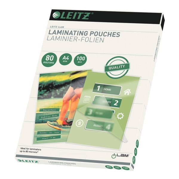LEITZ 100 Stück Laminierfolien 33818, Oberfläche: glänzend, für Format: A4, Eigenschaften: abgerundete Ecken 216x303 mm 80 mic, für Format: A4, Maße, cm (B/H): 21,6/30,3, Inhalt pro Pack: 100 Stück LEITZ 100 Stück Laminierfolien 33818, Oberfläche: glänzend, für Format: A4, Eigenschaften: abgerundete Ecken 216x303 mm 80 mic, für Format: A4, Maße, cm (B/H): 21,6/30,3, Inhalt pro Pack: 100 Stück