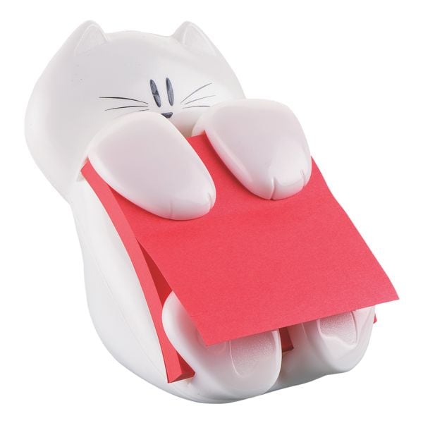 Post-it Super Sticky Haftnotizspender Katze Z-Notes 7,6 x 7,6 cm, 100 Blatt gesamt, wei & pink