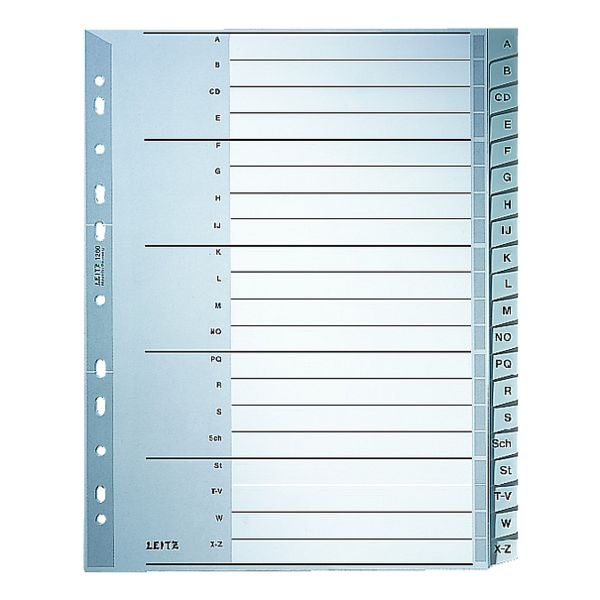 LEITZ Register 1260, A4 �berbreit, A-Z 20-teilig, grau, Kunststoff