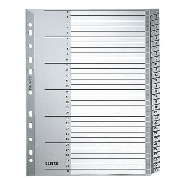 LEITZ Register 1281, A4 �berbreit, 1-31 31-teilig, grau, Kunststoff