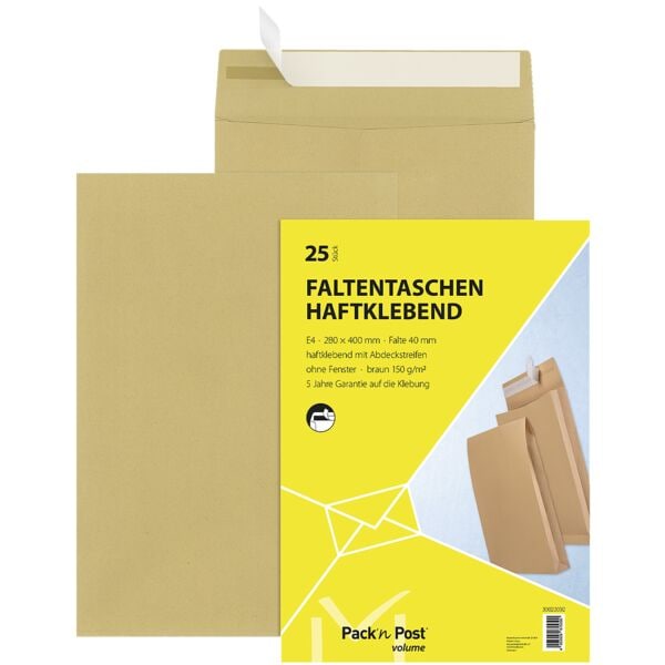 Mailmedia 25 Faltentaschen mit Steh-/Klotzboden, E4 ohne Fenster