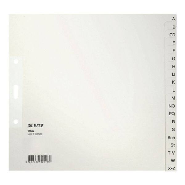 LEITZ Register 6095, A4 halbe H�he, A-Z 20-teilig, grau, Recycling-Tauenpapier