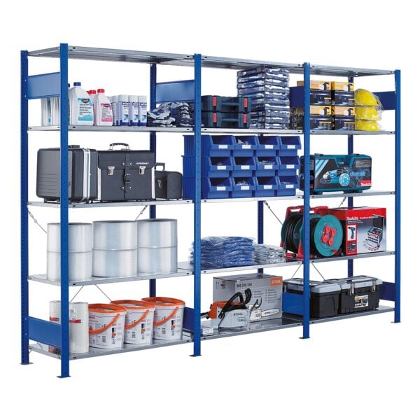 SCHULTE Lagertechnik Steckregal - Grundregal, 100 x 40 x 200 cm, verzinkt/blau