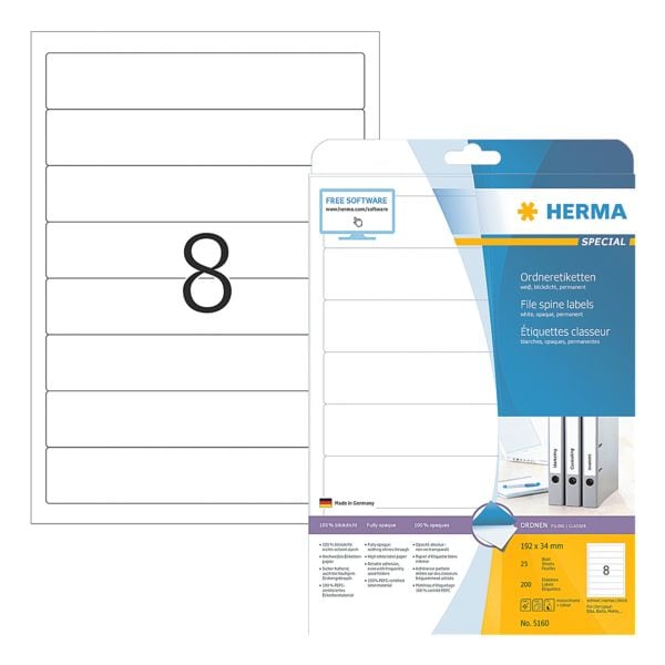 Herma Selbstklebende Ordnerrcken–Etiketten 200 Stck 34x192 mm