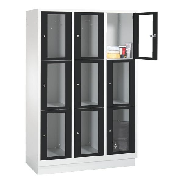 CP Schließfachschrank Classic A, 3x3, Stahl / Acrylglas, auf Sockel, 120 x 180 cm