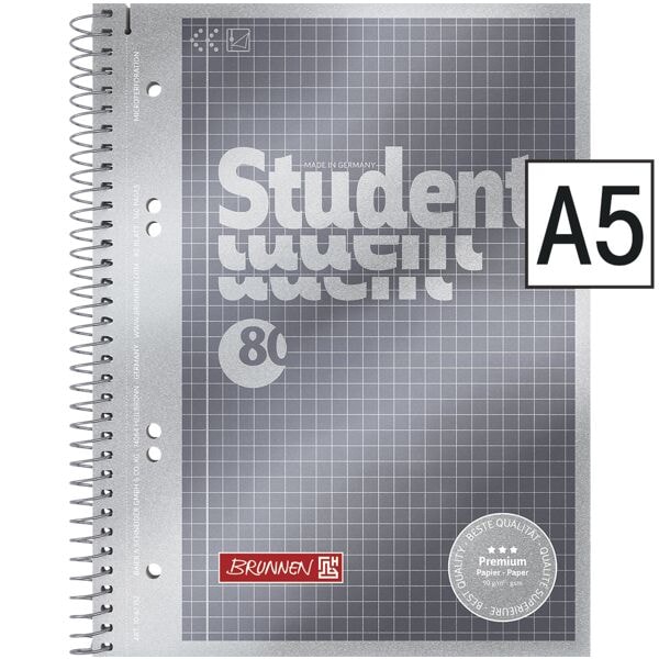 Collegeblock Brunnen Student Premium A5 kariert, 80 Blatt