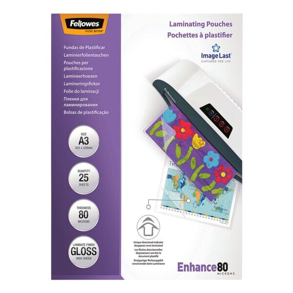 Fellowes 25 Stück Laminierfolien Laminating Pouches A3 80 mic Fellowes 25 Stück Laminierfolien Laminating Pouches A3 80 mic