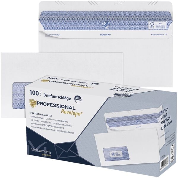 Versandtaschen Mailmedia Professional, DIN lang+ mit Fenster, selbstklebend - 100 Stck
