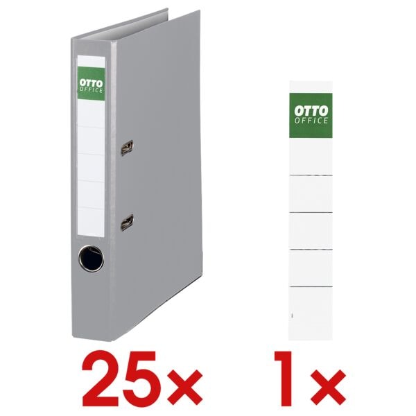 25x Ordner A4 OTTO Office Exclusive I schmal, einfarbig inkl. 10er-Pack Ordner-Rckenschilder zum Einstecken 30x190 mm