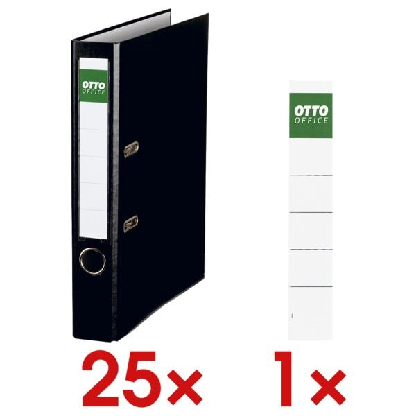 25x Ordner A4 OTTO Office Exclusive I schmal, einfarbig inkl. 10er-Pack Ordner-Rckenschilder zum Einstecken 30x190 mm