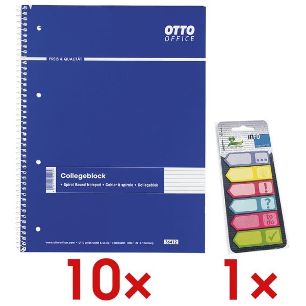 10x OTTO Office Collegeblock A4 liniert, 80 Blatt inkl. Haftmarker 150 Blatt gesamt, Papier, 50 x 18 mm 10x OTTO Office Collegeblock A4 liniert, 80 Blatt inkl. Haftmarker 150 Blatt gesamt, Papier, 50 x 18 mm