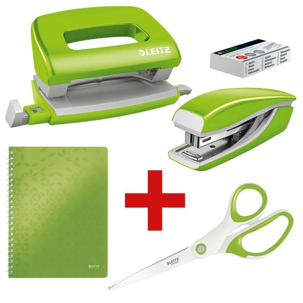 Leitz Starter-Set »WOW - Arbeitsplatzausstattung« (Locher, Heftgerät mit Heftklammern, Schere, Collegeblock)