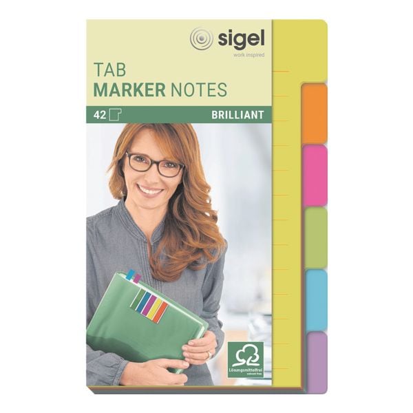 SIGEL Haftnotizblock Tab Marker Notes schmal 9,8 x 14,8 cm, 42 Blatt gesamt, farbig sortiert