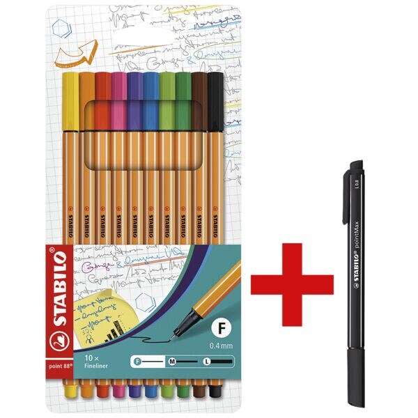 STABILO Fineliner-Set point 88® Kreativ (10er-Etui), 0,4mm inkl. Filzschreiber »pointMax schwarz« GRATIS STABILO Fineliner-Set point 88® Kreativ (10er-Etui), 0,4mm inkl. Filzschreiber »pointMax schwarz« GRATIS
