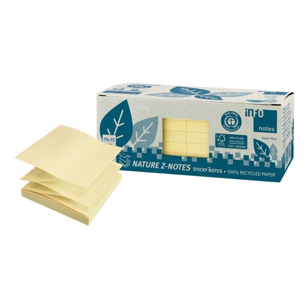 inFO Haftnotiz-Set Recycling Z-Notes 7,5 x 7,5 cm, 1200 Blatt gesamt, gelb