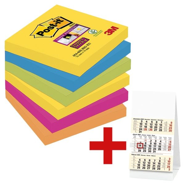 6x Post-it 7,6 x 7,6 cm Super Sticky »Rio de Janeiro«, 540 Blatt gesamt, farbig sortiert 6546SR inkl. Tischkalender 2020 6x Post-it 7,6 x 7,6 cm Super Sticky »Rio de Janeiro«, 540 Blatt gesamt, farbig sortiert 6546SR inkl. Tischkalender 2020