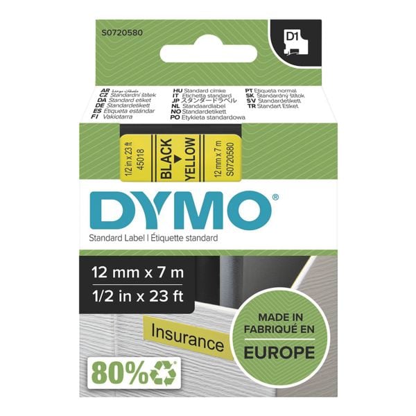 Dymo Beschriftungsband 12 mm x 7 m fr Dymo D1 Beschriftungsgerte