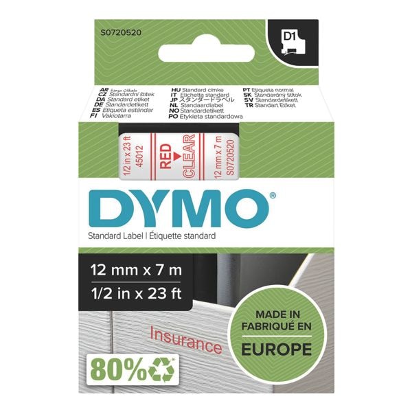 Dymo Beschriftungsband 12 mm x 7 m fr Dymo D1 Beschriftungsgerte