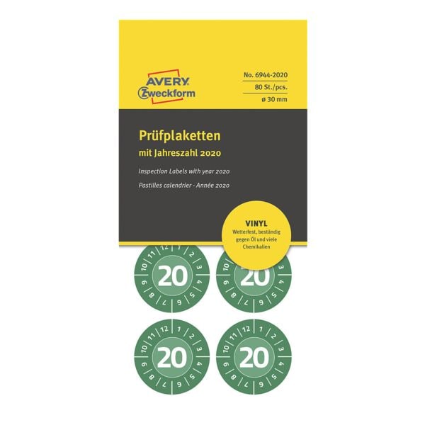 Avery Zweckform Vinyl-Prüfplaketten »6944« für das Jahr 2020 Avery Zweckform Vinyl-Prüfplaketten »6944« für das Jahr 2020