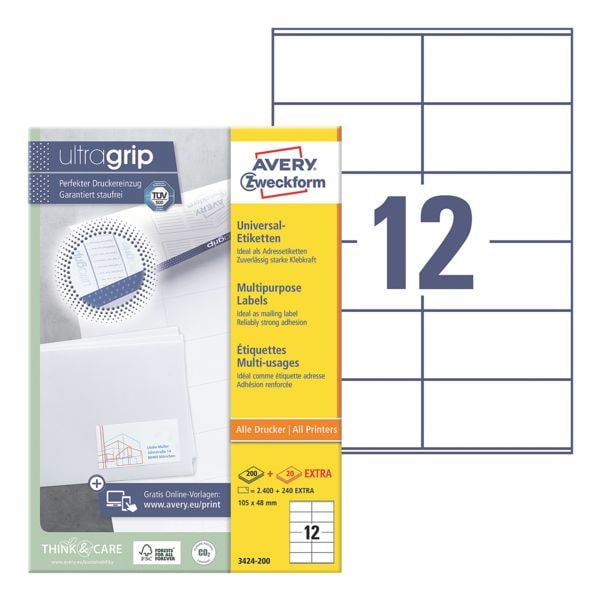 Avery Zweckform Klebeetiketten 105x48mm 3424-200 ultragrip (2640er Pack)