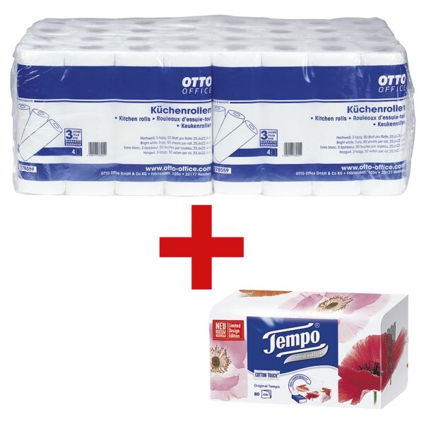 OTTO Office 32 Küchenrollen 3-lagig (8x 4 Rollen) inkl. Taschentücher-Box 80 Tücher OTTO Office 32 Küchenrollen 3-lagig (8x 4 Rollen) inkl. Taschentücher-Box 80 Tücher