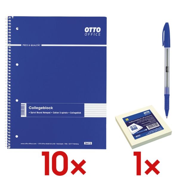 10x OTTO Office Collegeblock A4 liniert, 800 Blatt inkl. Haftnotizblock 75 x 75 mm + Einweg-Kugelschreiber »Eco Stick« 10x OTTO Office Collegeblock A4 liniert, 800 Blatt inkl. Haftnotizblock 75 x 75 mm + Einweg-Kugelschreiber »Eco Stick«