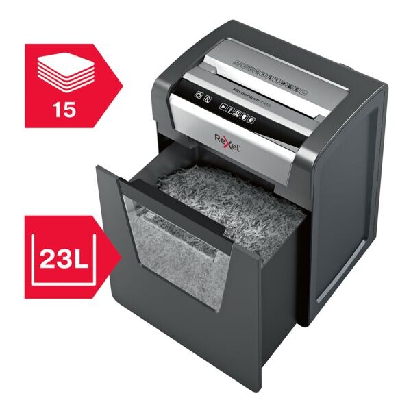 Aktenvernichter Rexel Momentum X415, Sicherheitsstufe 4, Partikelschnitt (4 x 40 mm), bis 15 Blatt
