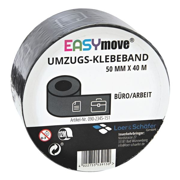 Loer & Schäfer Umzugs-Klebeband EasyMove® Büro/Arbeit grau, 50 mm breit, 40 Meter lang Loer & Schäfer Umzugs-Klebeband EasyMove® Büro/Arbeit grau, 50 mm breit, 40 Meter lang