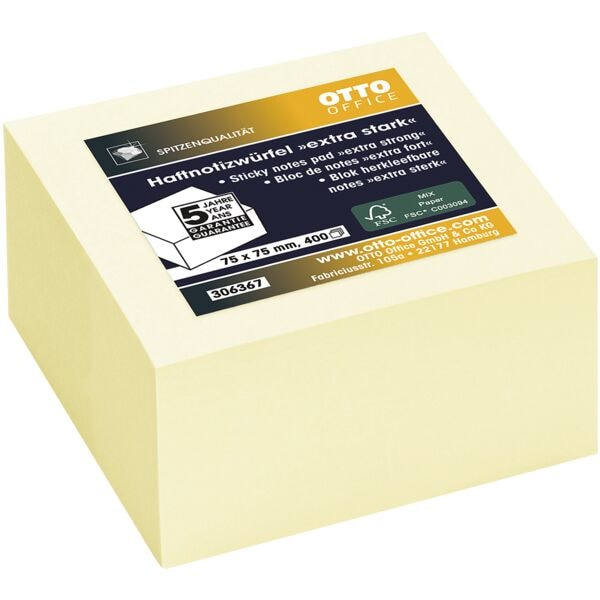 OTTO Office Premium Haftnotizwrfel extra stark 7,5/7,5 cm, 400 Blatt gesamt, gelb