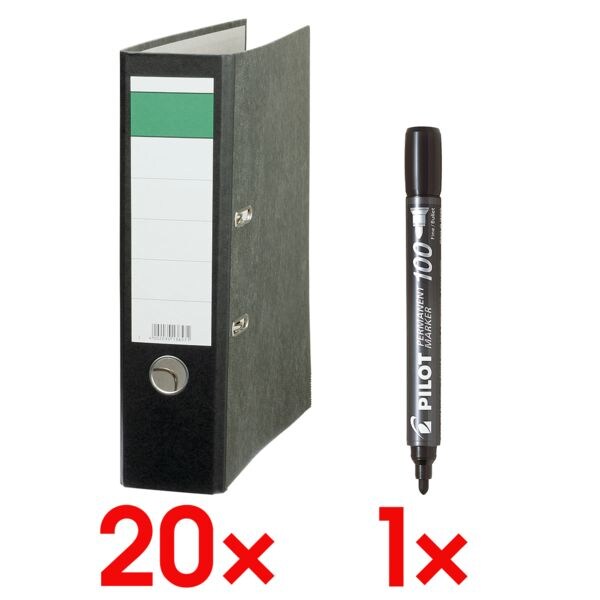 20x Ordner A4 breit, Wolkenmarmor inkl. Pilot Permanent-Marker »SCA-100« 20x Ordner A4 breit, Wolkenmarmor inkl. Pilot Permanent-Marker »SCA-100«