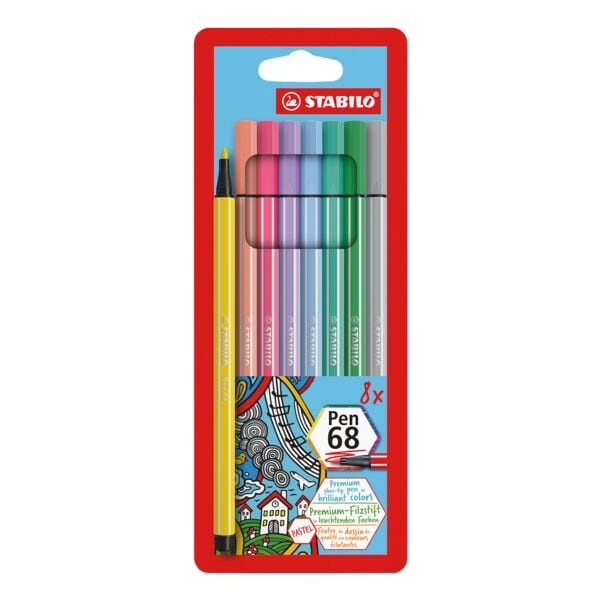 Stabilo 8er-Pack Fasermaler Pen 68 Pastell